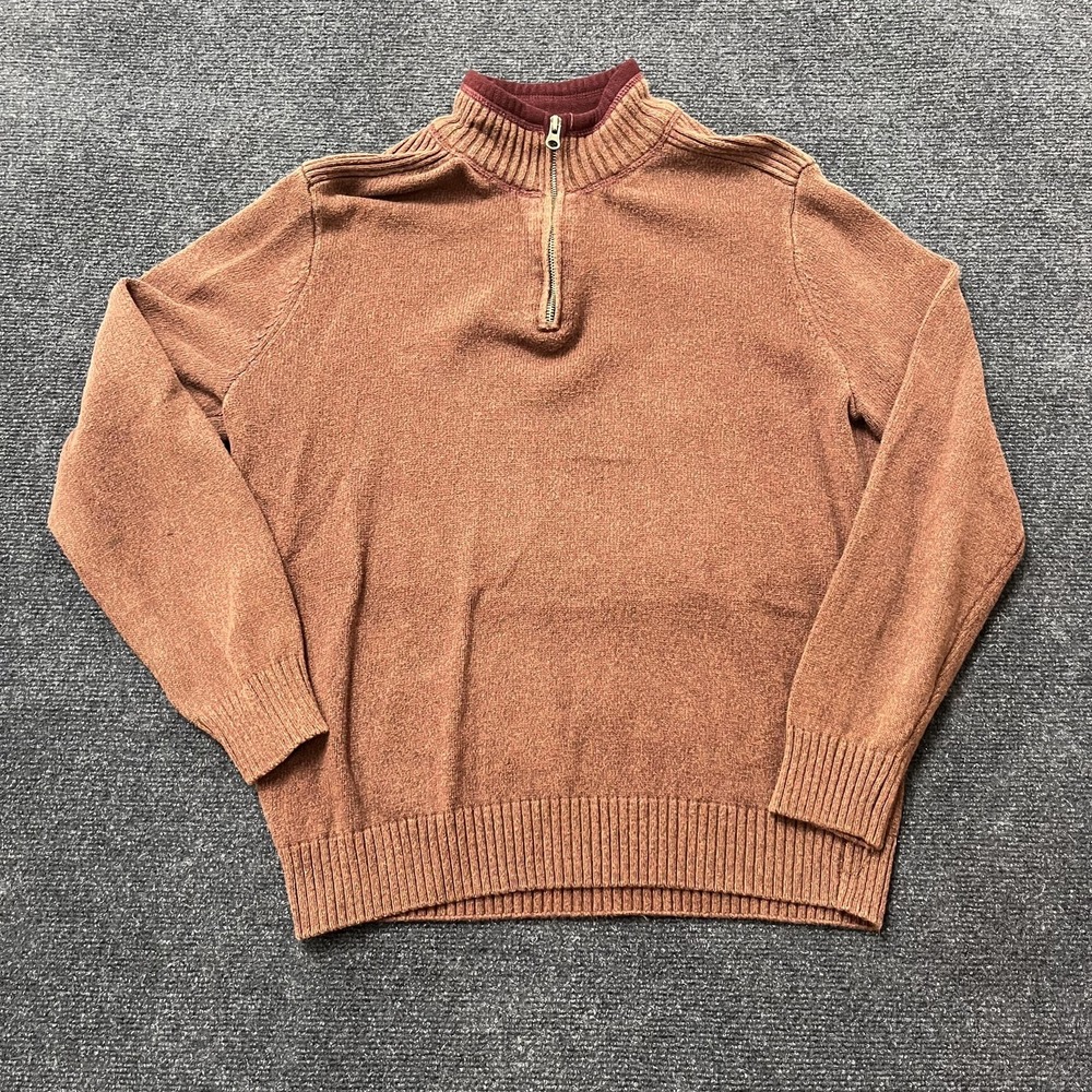 Dockers Sweater Mens Medium Brown 1/4 Zip Mock Neck‎ Cotton Knit Pullover Casual